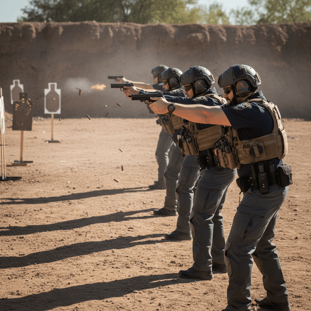 Multiple officers training with focused intensity on targets